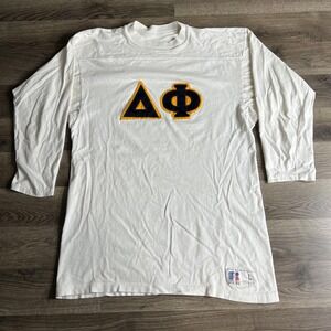 VTG Delta Phi T Shirt Fits Medium Russell Athletic Jersey Fraternity Long Sleeve